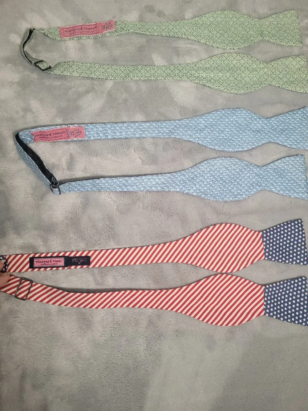 Lot 3 Vineyard Vines Bow Ties 100% Silk Adjustable Handmade USA Golf Whale Flag